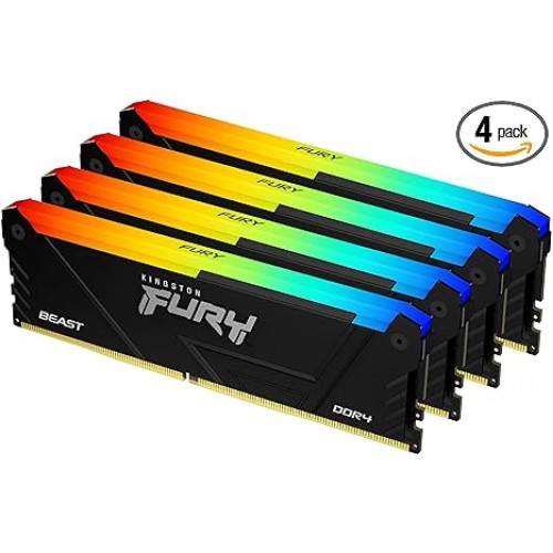 ОЗУ Kingston FURY Beast RGB 128Гб (32x4, )DIMM DDR4, 3200MT/s, CL18, 1.35В, KF432C16BB2AK4/128