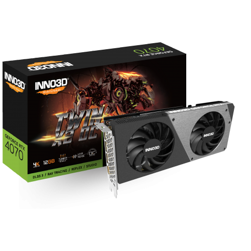 Видеокарта Inno3D GeForce RTX4070 Twin X2 OC, 12G GDDR6X 192-bit HDMI 3xDP N40702-126XX-185252N