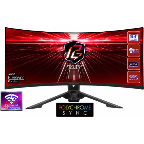 Монитор 34" ASRock PG34WQ15R3A VA 3440x1440@165Hz 1мс 550cd/m2 3000:1 Curved 2xHDMI DP Black